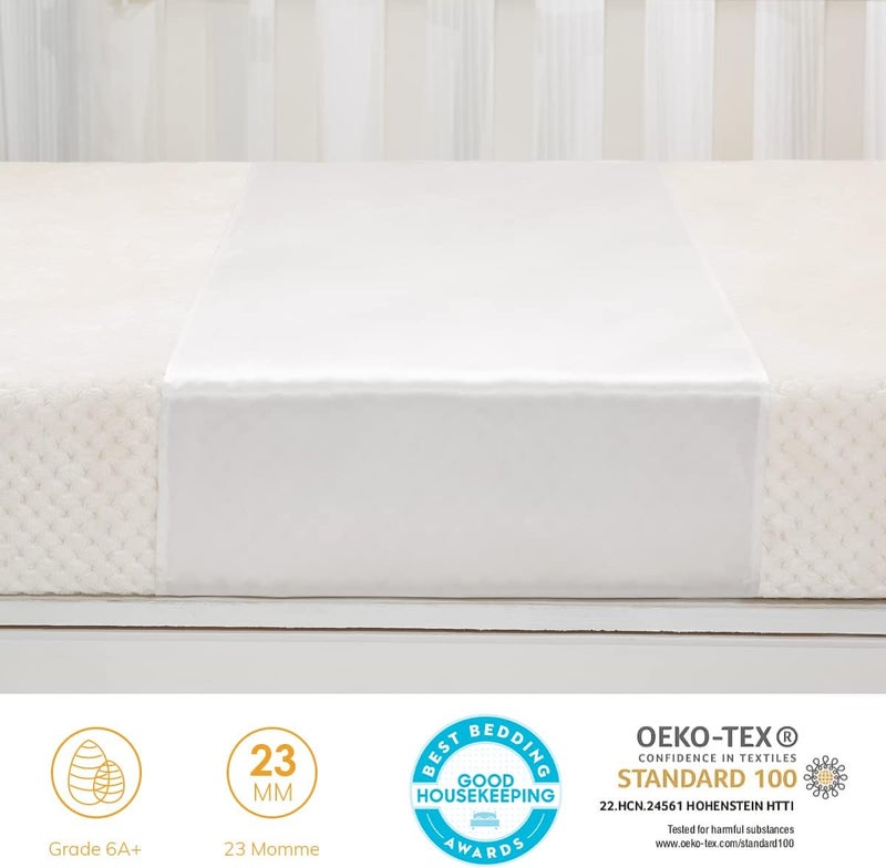 PROMEED 100% Mulberry Silk Bassinet Sleeve for Baby Bald Spots, Preminium 23 Momme Silk Bassinet Half Sheet for Baby Hair Loss(White) - Image 3